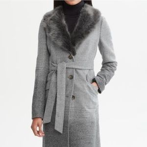 Banana Republic Coat Jacket Grey Ombre Wool Faux Fur Collar Anna Karenina Belted